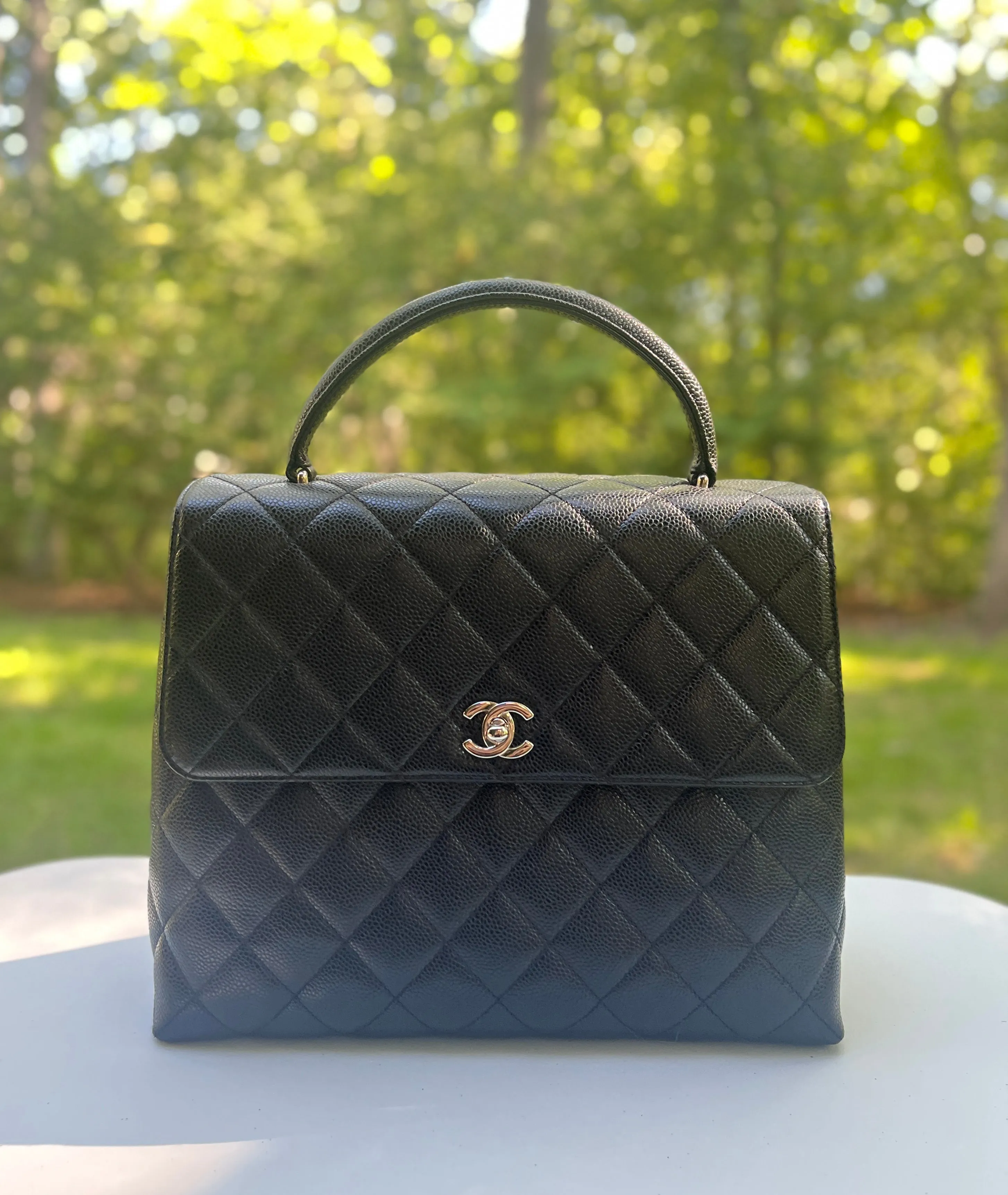 Chanel Caviar Leather Top Handle Flap Bag with SHW in Black