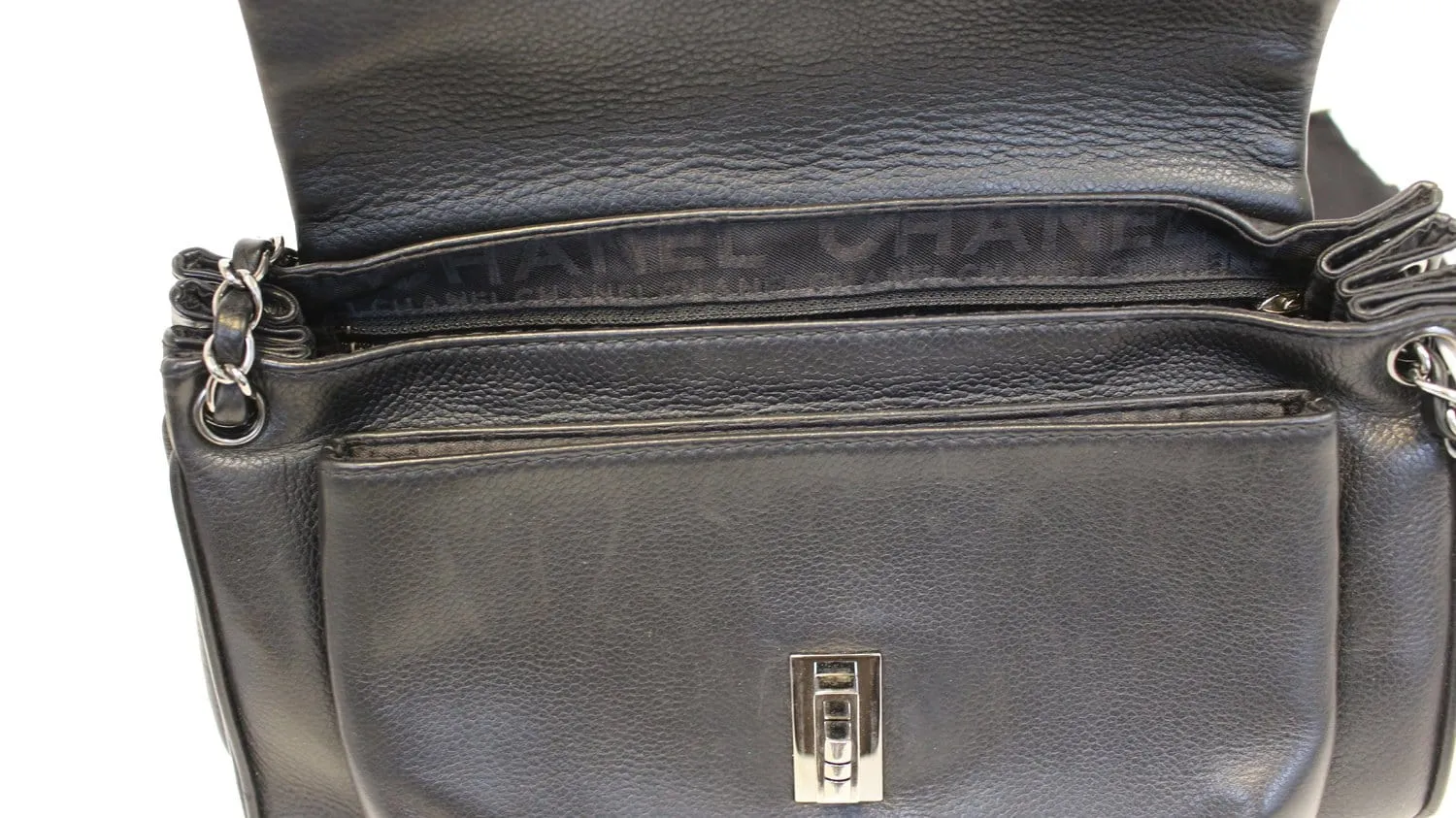 CHANEL Mademoiselle Lock Accordion Flap Caviar Medium Bag
