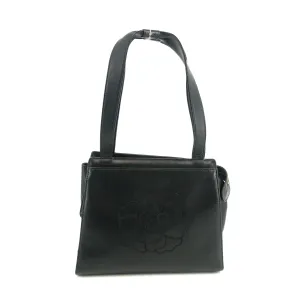 Chanel Satin Camellia Top Handle Black Leather Shoulder Bag 5 Series #3449