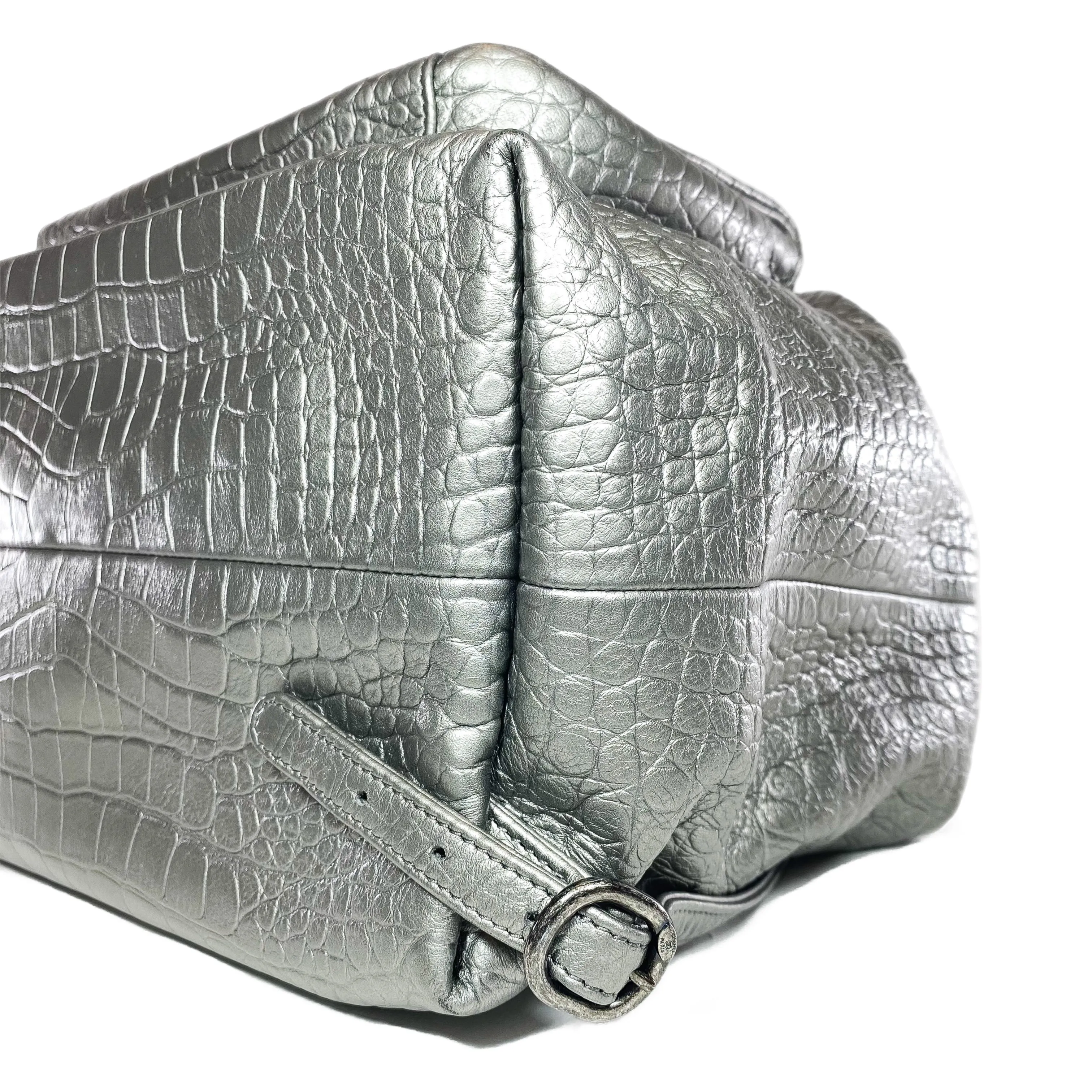 Chanel Silver Metallic Calfskin Crocodile Embossed Backpack