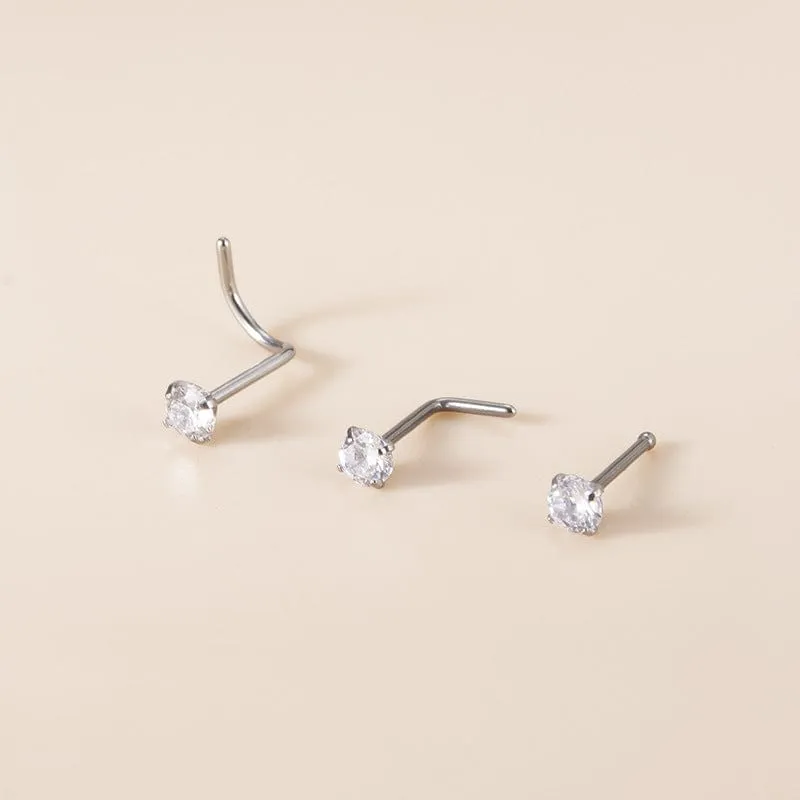 Chic 3mm Cubic Zirconia Inlaid Titanium Nose Piercing Nose Stud