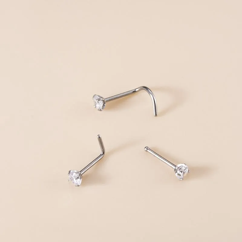 Chic 3mm Cubic Zirconia Inlaid Titanium Nose Piercing Nose Stud