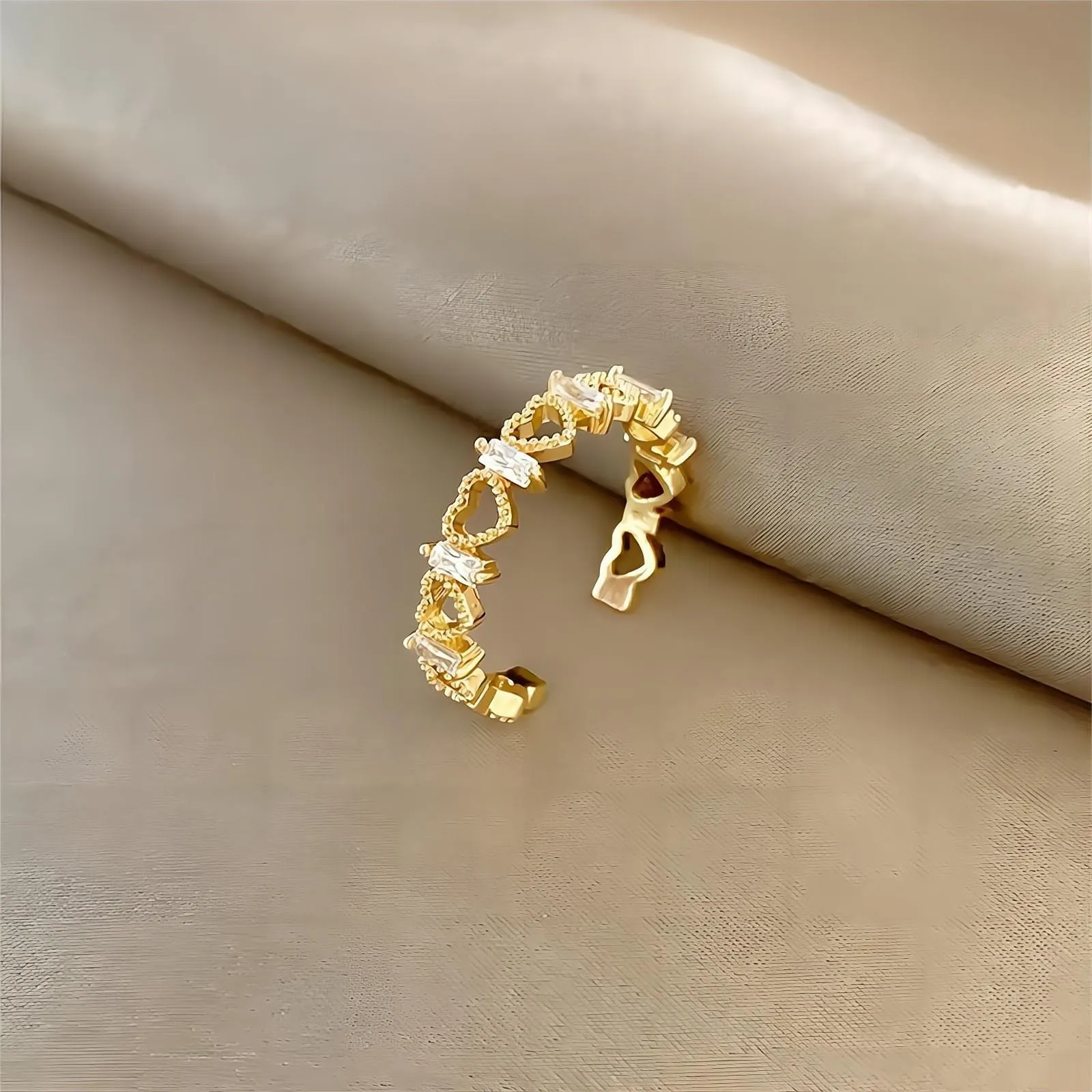Chic CZ Inlaid Adjustable Hollowed-out Heart Ring