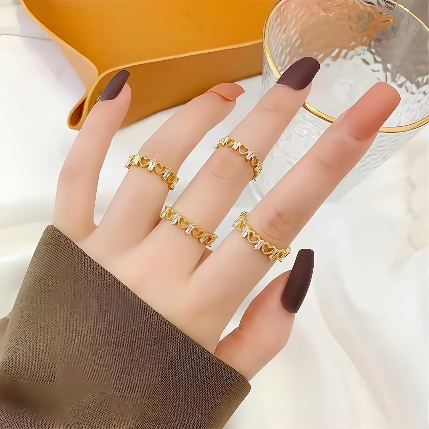 Chic CZ Inlaid Adjustable Hollowed-out Heart Ring