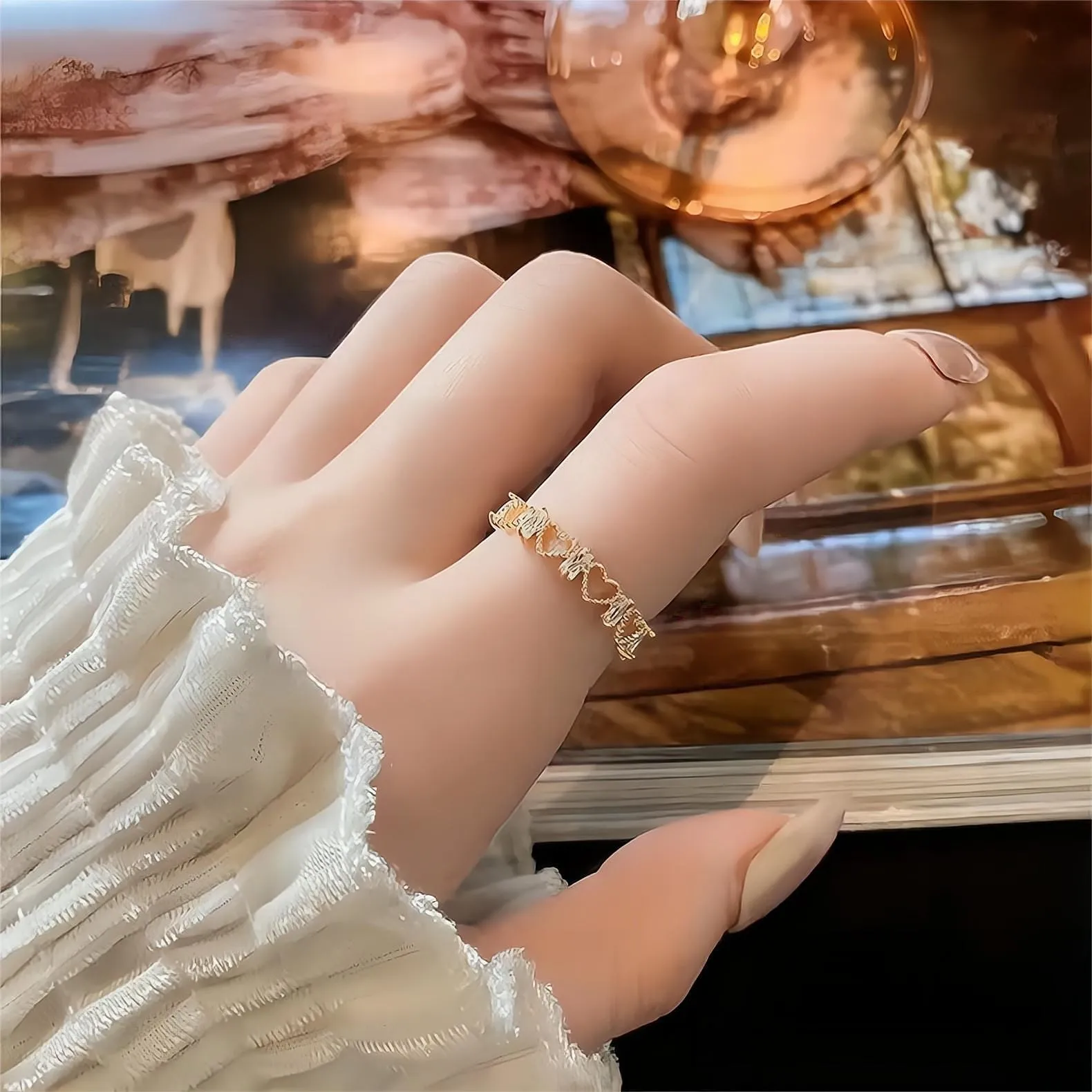 Chic CZ Inlaid Adjustable Hollowed-out Heart Ring