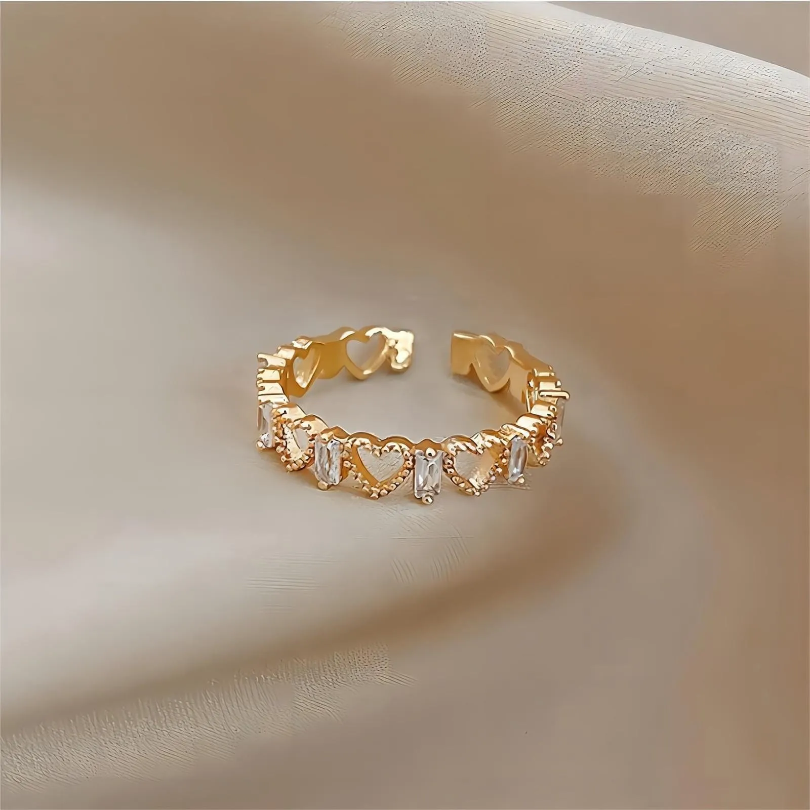 Chic CZ Inlaid Adjustable Hollowed-out Heart Ring