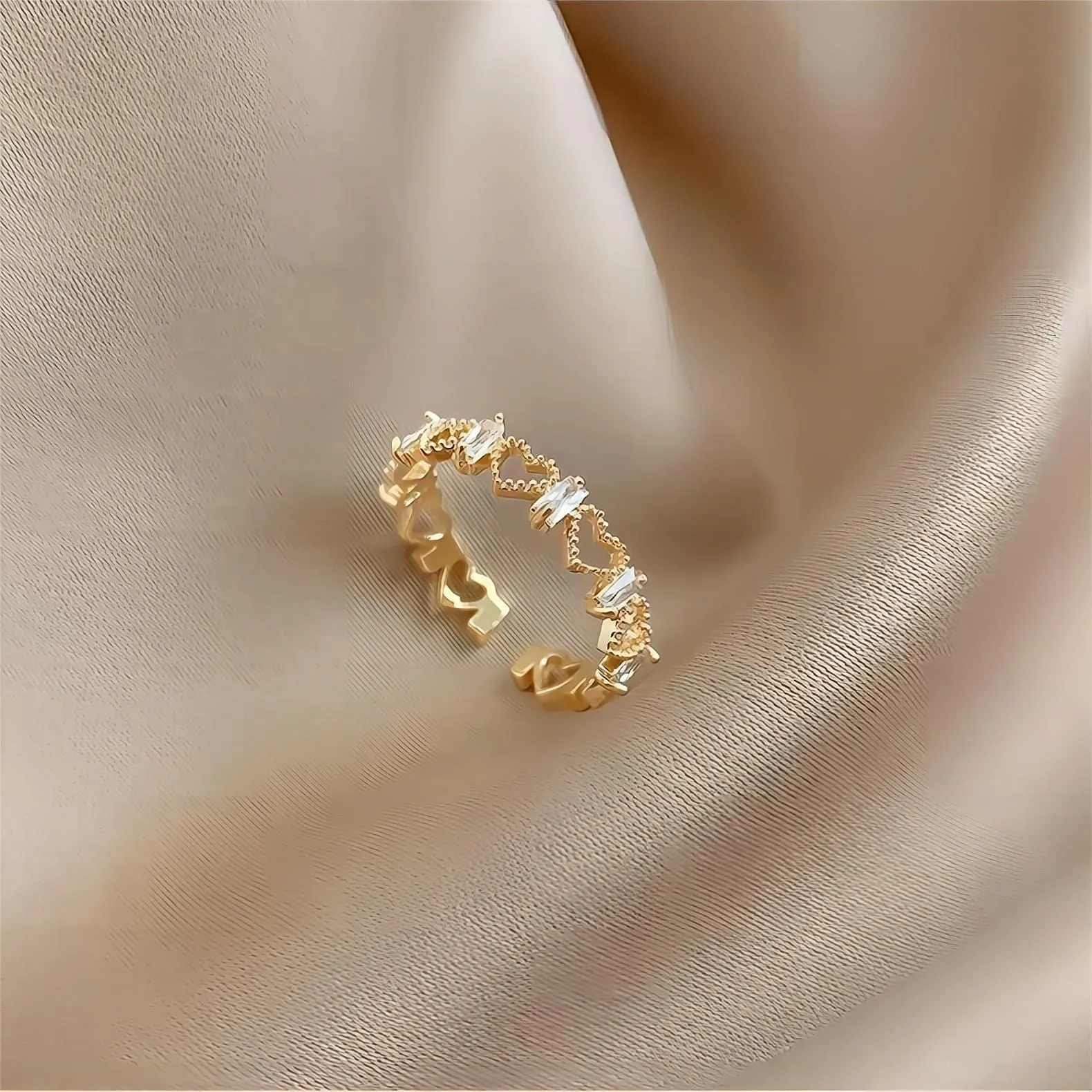 Chic CZ Inlaid Adjustable Hollowed-out Heart Ring