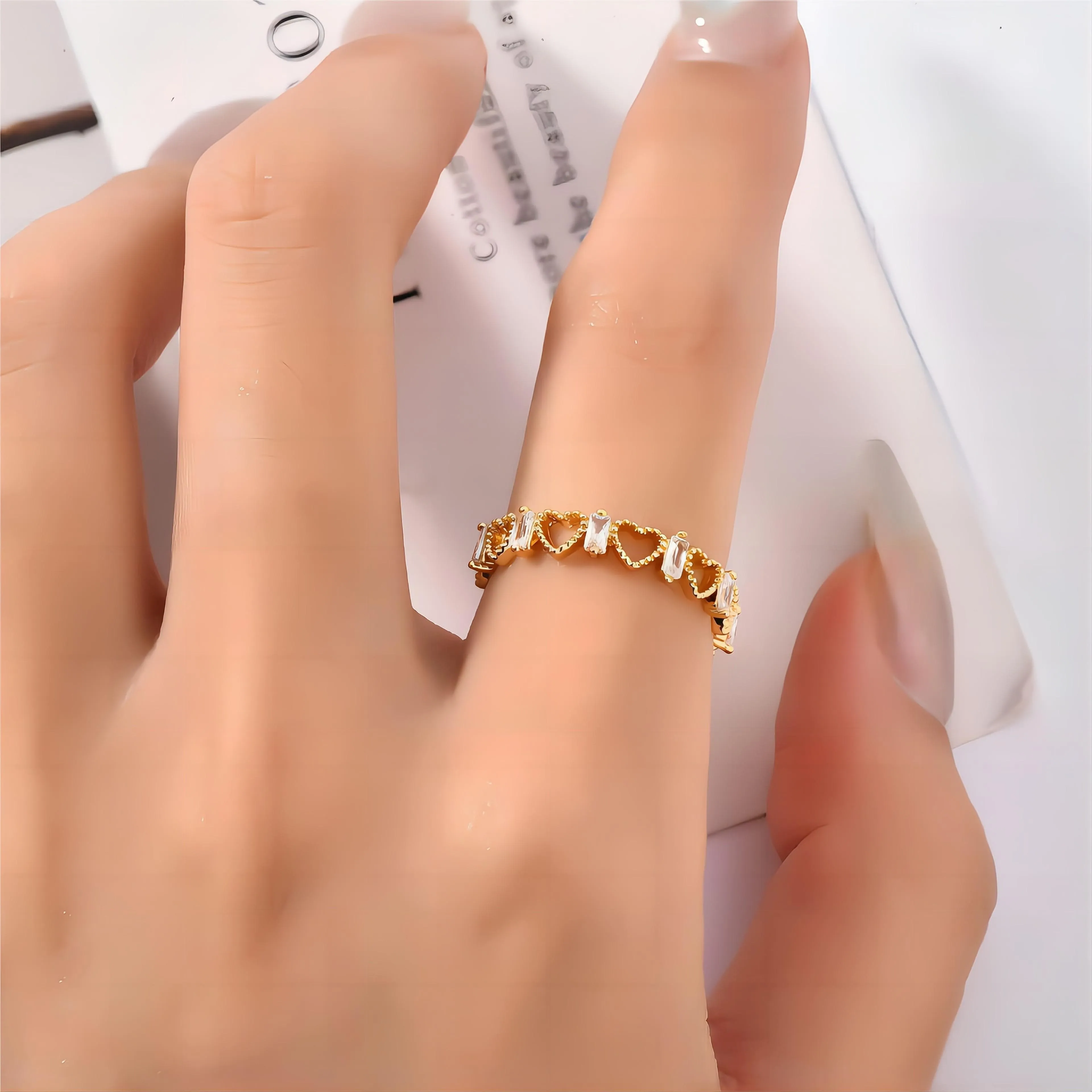 Chic CZ Inlaid Adjustable Hollowed-out Heart Ring