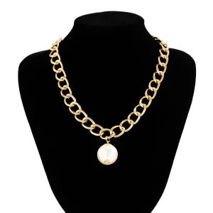 Chic Dangling Pearl Pendant Curb Chain Necklace