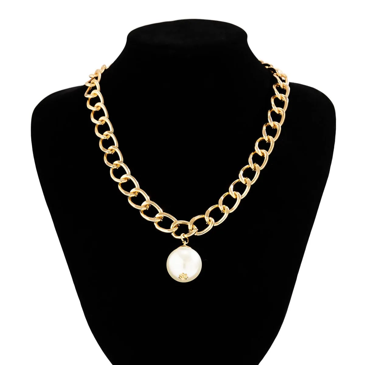 Chic Dangling Pearl Pendant Curb Chain Necklace