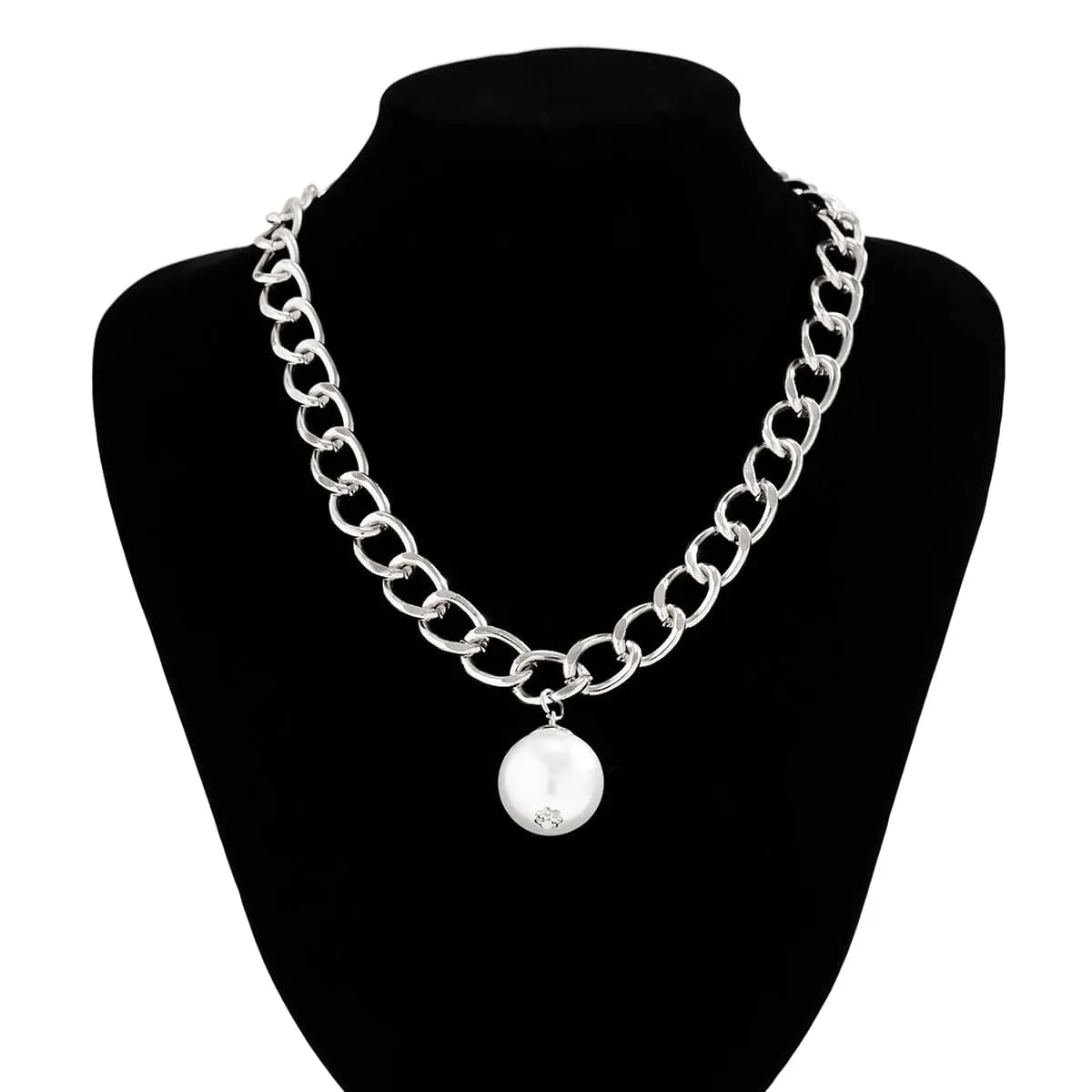 Chic Dangling Pearl Pendant Curb Chain Necklace