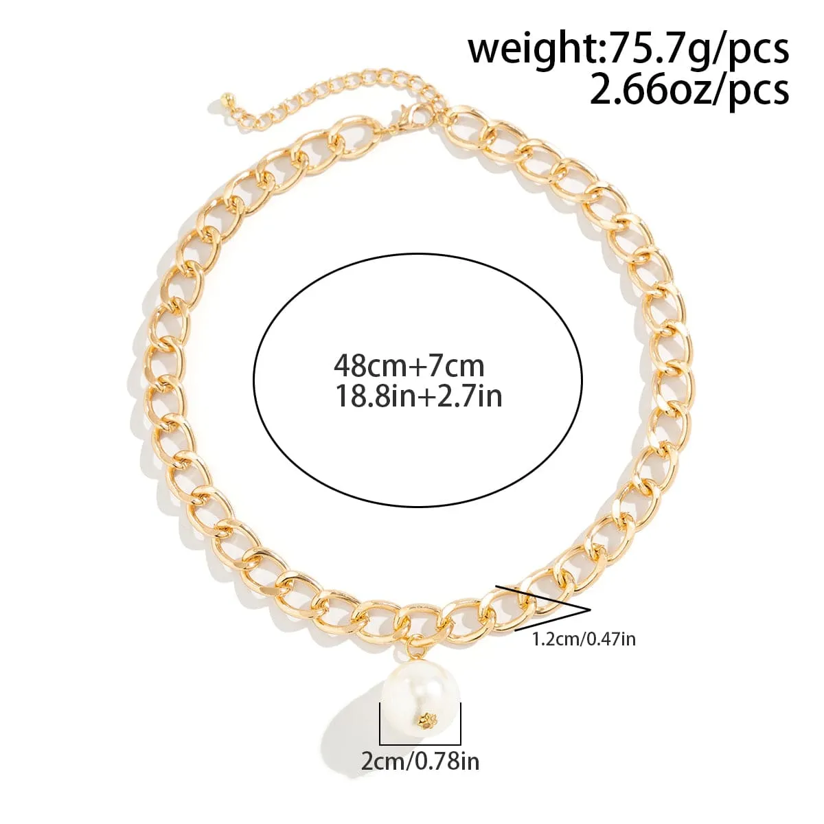 Chic Dangling Pearl Pendant Curb Chain Necklace