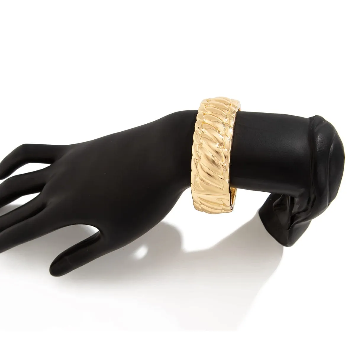 Chic Gold Silver Plated Glossy Textured Bangle Bracelet
