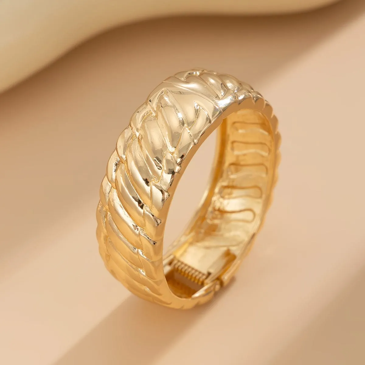 Chic Gold Silver Plated Glossy Textured Bangle Bracelet