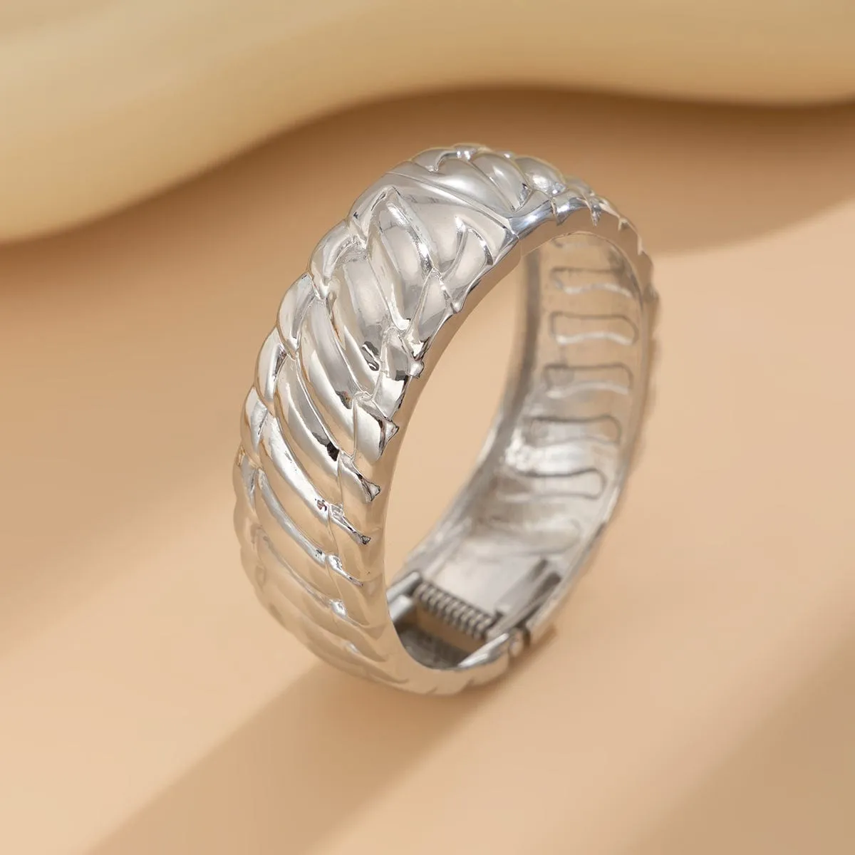Chic Gold Silver Plated Glossy Textured Bangle Bracelet