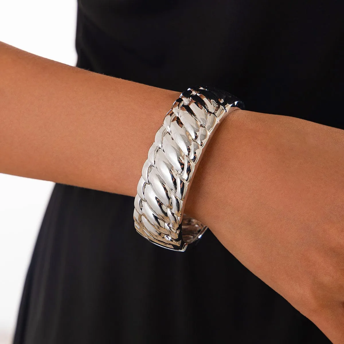 Chic Gold Silver Plated Glossy Textured Bangle Bracelet