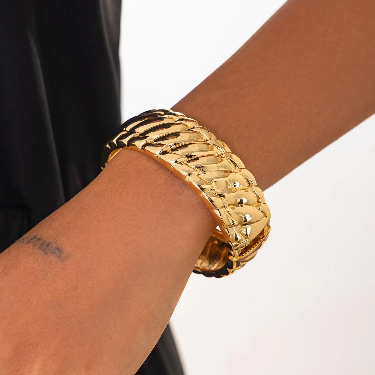 Chic Gold Silver Plated Glossy Textured Bangle Bracelet