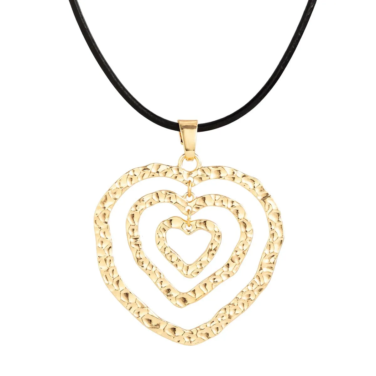 Chic PU Leather Triple Heart Pendant Necklace