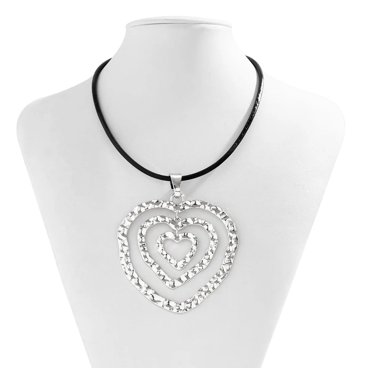 Chic PU Leather Triple Heart Pendant Necklace