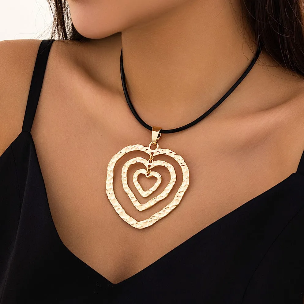 Chic PU Leather Triple Heart Pendant Necklace