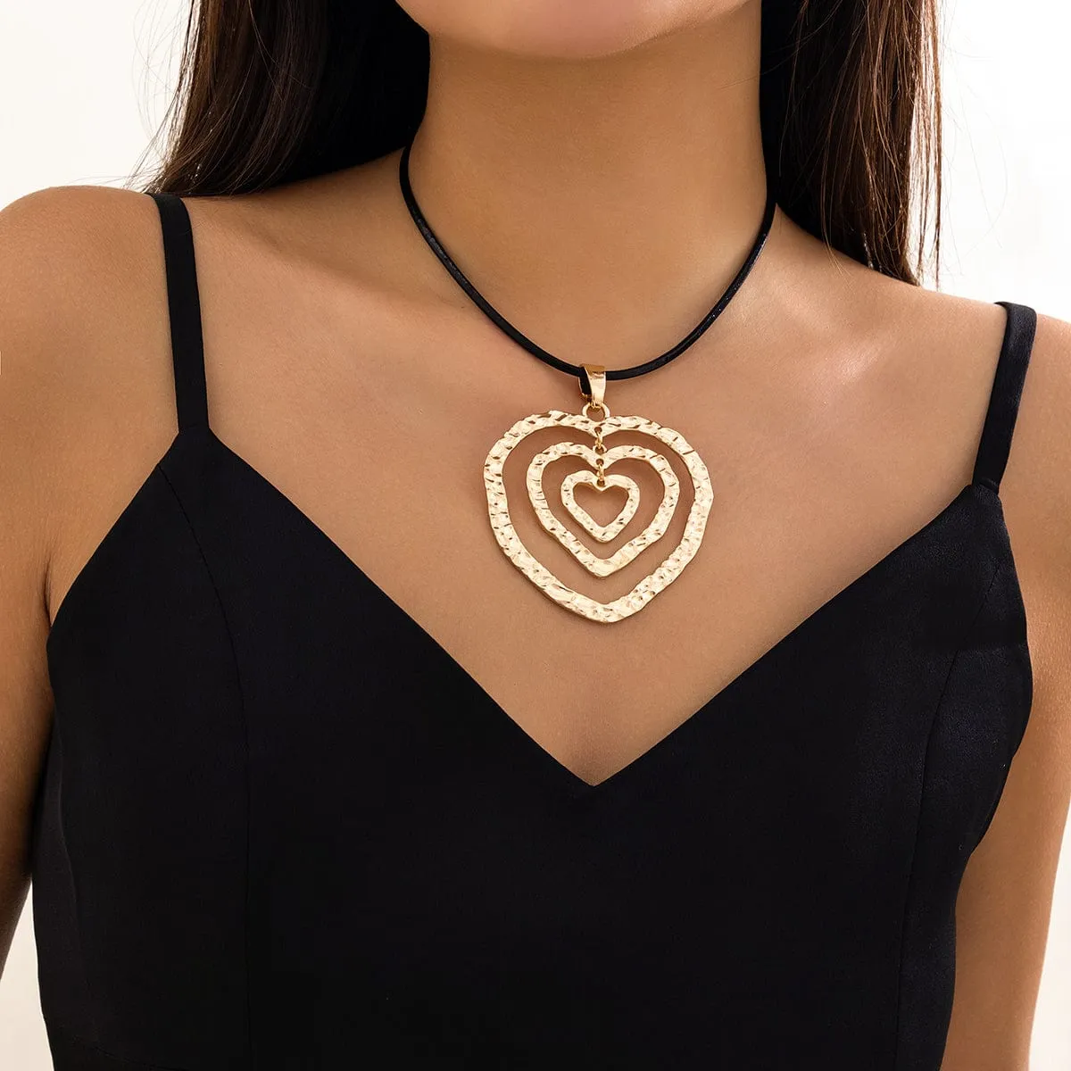 Chic PU Leather Triple Heart Pendant Necklace
