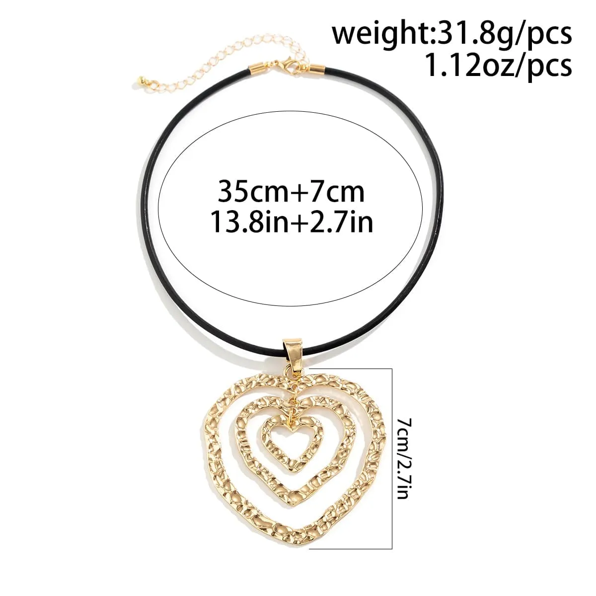 Chic PU Leather Triple Heart Pendant Necklace