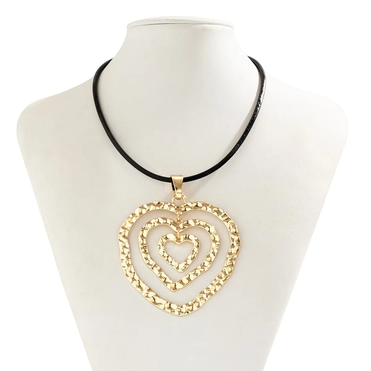 Chic PU Leather Triple Heart Pendant Necklace
