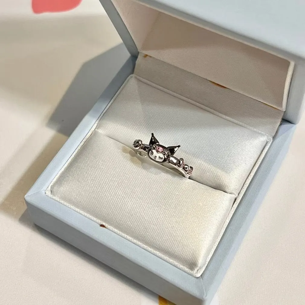Chic S925 Silver Enamel Sanrio Kuromi Ring
