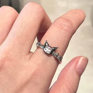 Chic S925 Silver Enamel Sanrio Kuromi Ring