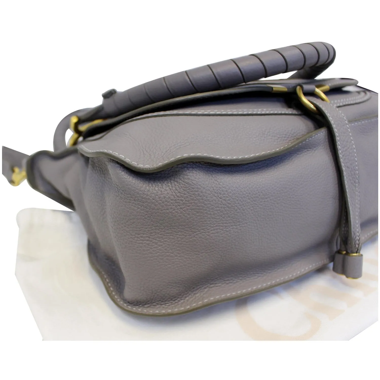 CHLOE Medium Marcie Pebbled Leather Satchel Shoulder Bag Grey
