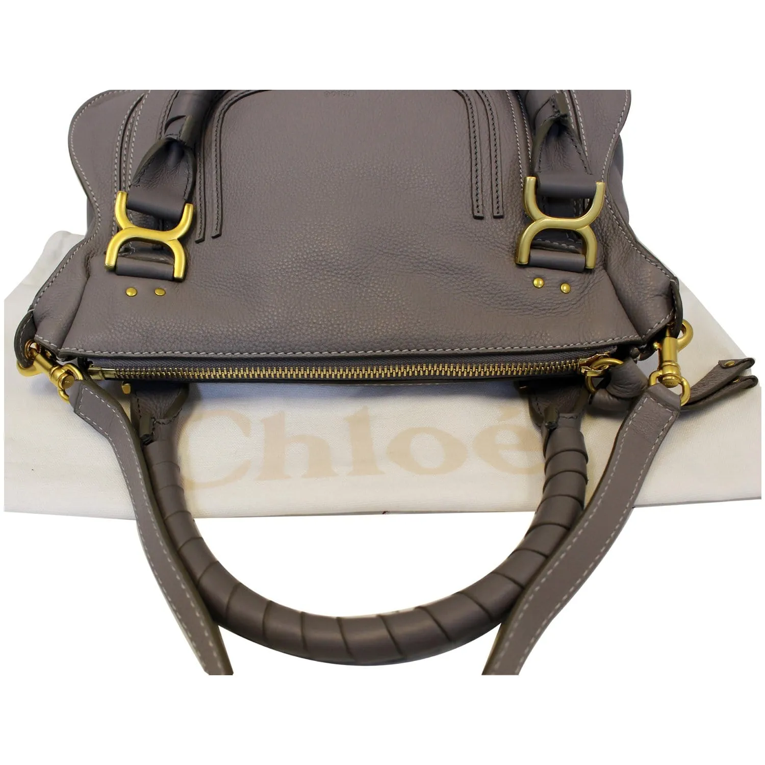 CHLOE Medium Marcie Pebbled Leather Satchel Shoulder Bag Grey