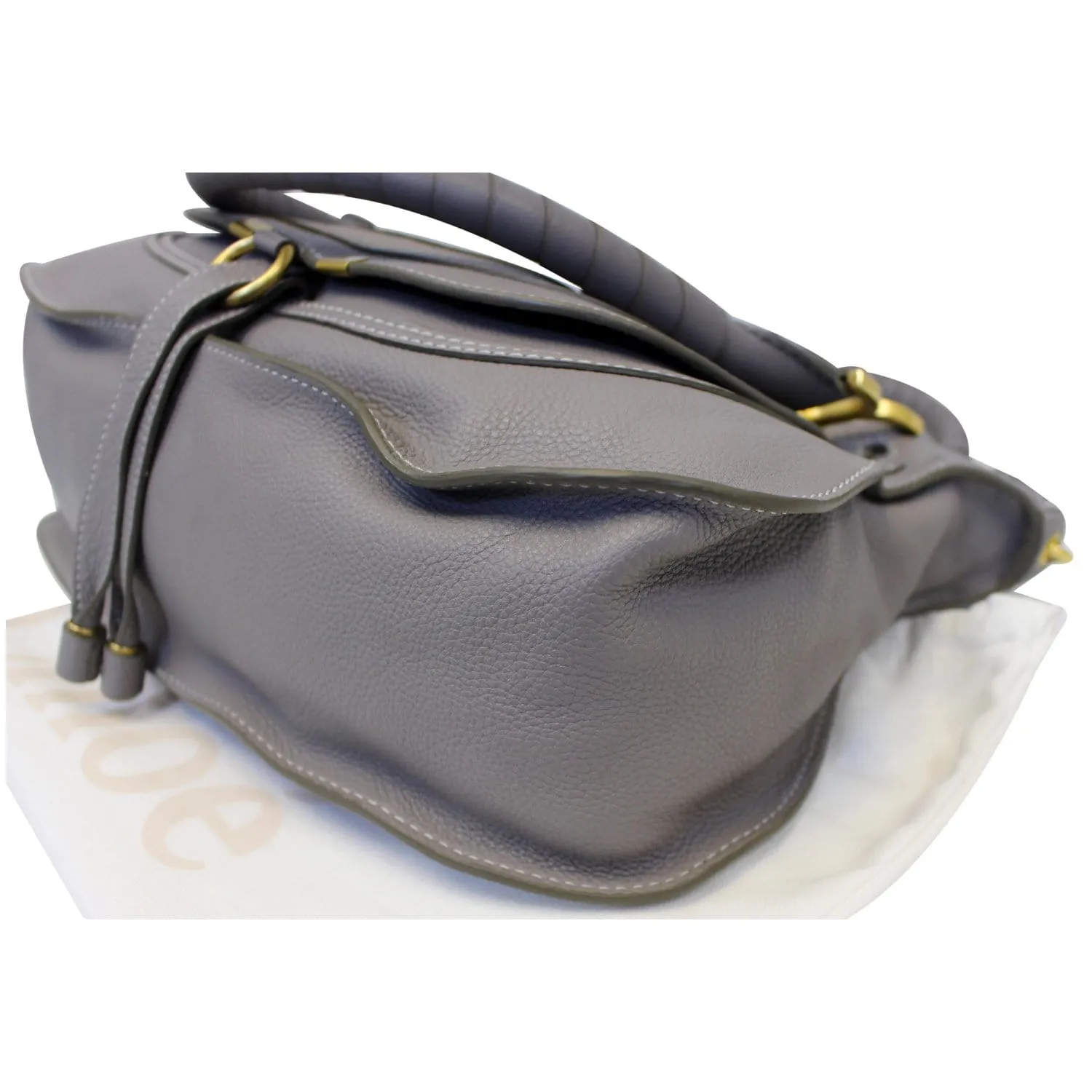 CHLOE Medium Marcie Pebbled Leather Satchel Shoulder Bag Grey