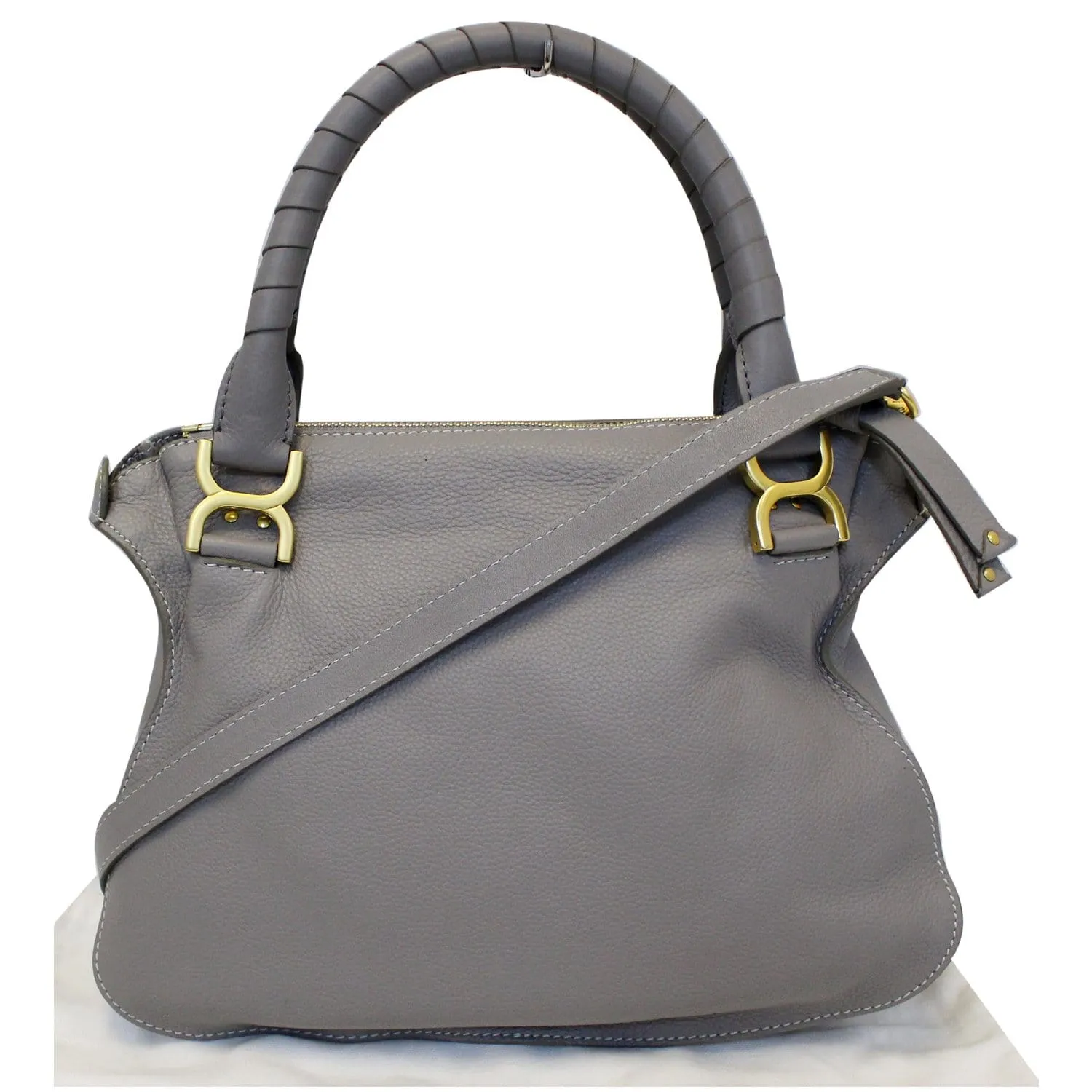 CHLOE Medium Marcie Pebbled Leather Satchel Shoulder Bag Grey