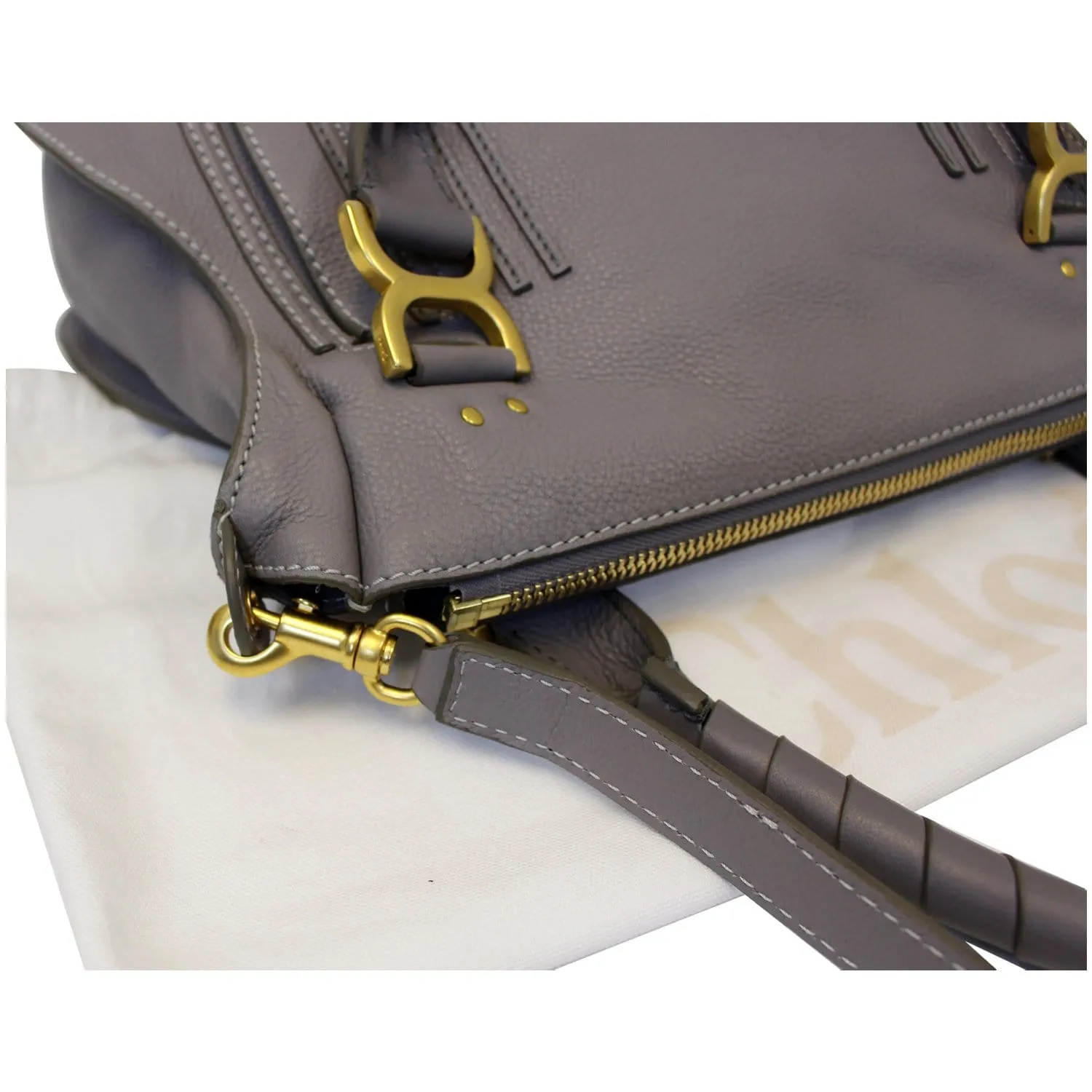 CHLOE Medium Marcie Pebbled Leather Satchel Shoulder Bag Grey