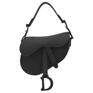CHRISTIAN DIOR Saddle Calfskin Leather Satchel Bag Black
