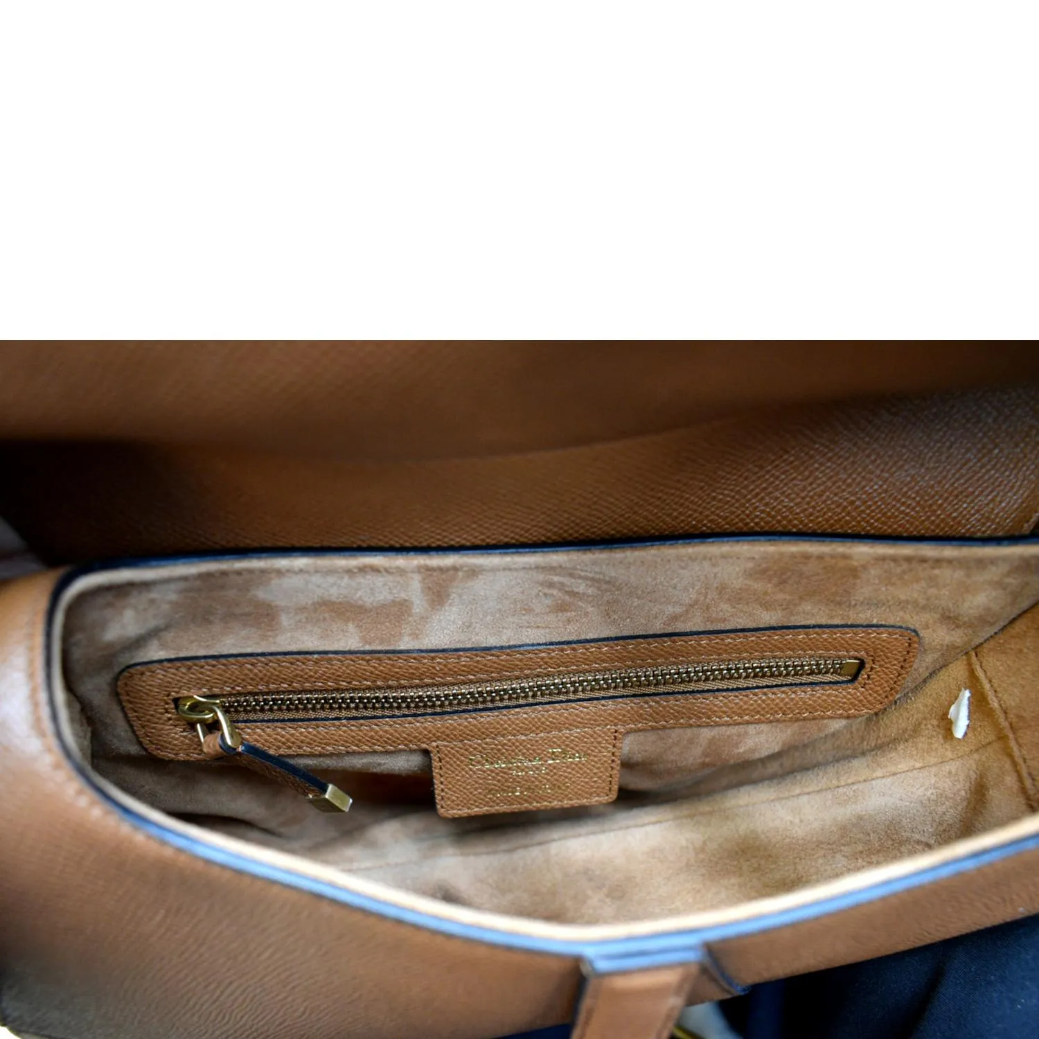 CHRISTIAN DIOR Saddle Grained Calfskin Leather Satchel Bag Cognac