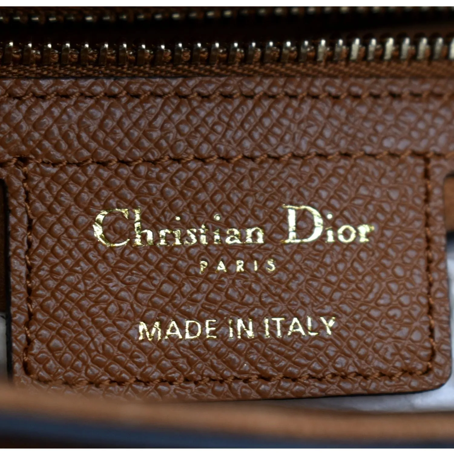 CHRISTIAN DIOR Saddle Grained Calfskin Leather Satchel Bag Cognac