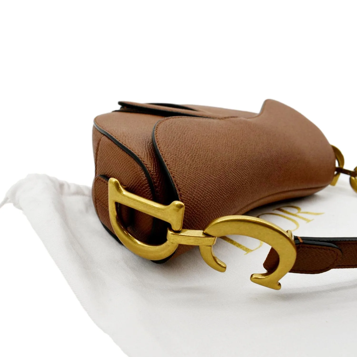 CHRISTIAN DIOR Saddle Grained Calfskin Leather Satchel Bag Cognac