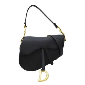 CHRISTIAN DIOR Saddle Grained Calfskin Leather Satchel Shoulder Bag Navy Blue