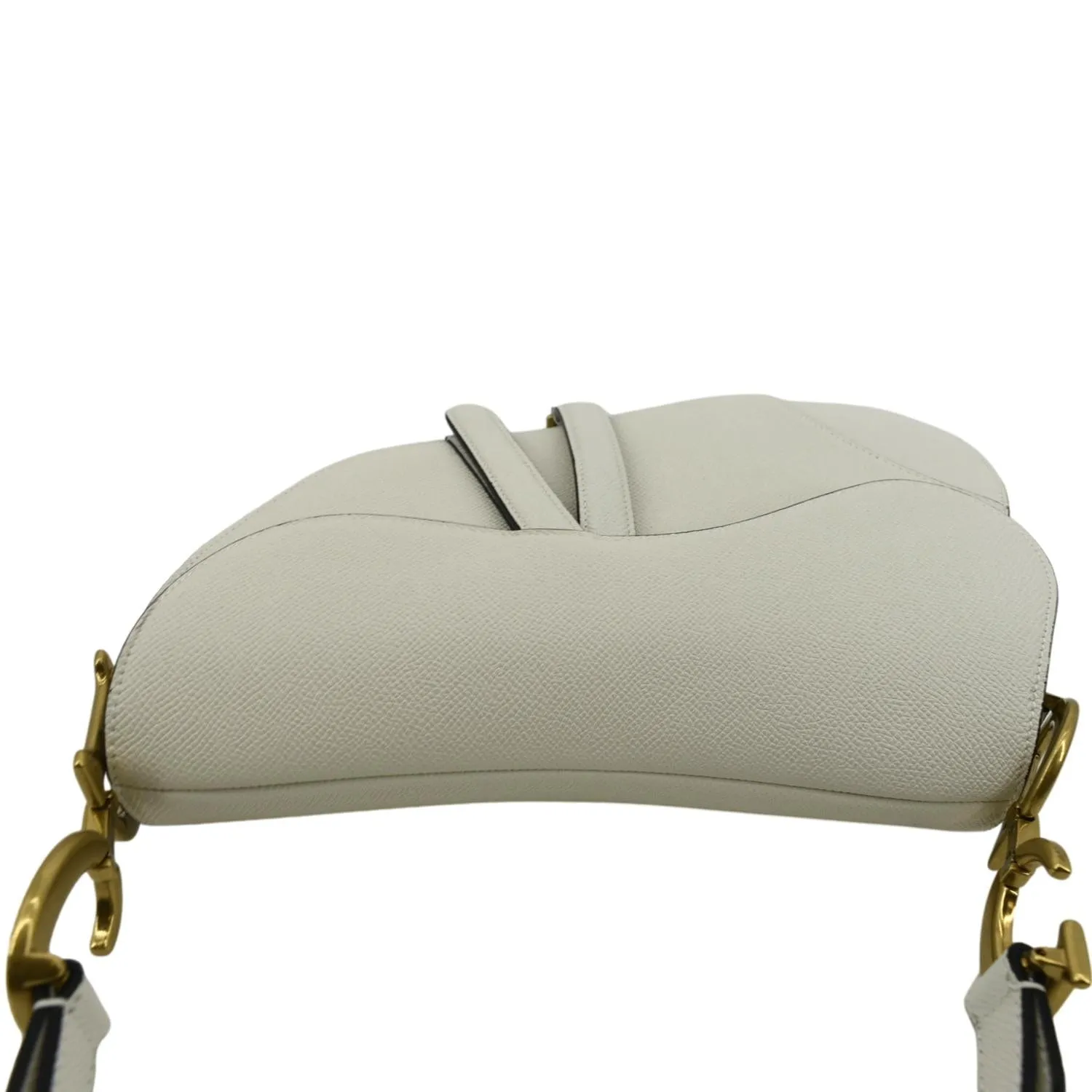 CHRISTIAN DIOR Saddle Grained Calfskin Leather Shoulder Bag Ivory