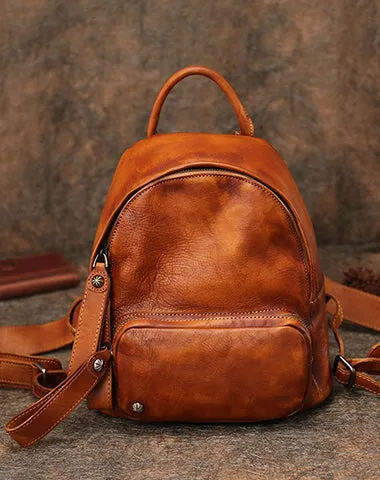 Classic Brown Leather Rucksack Bag Womens Compact Leather Backpack Ladies Backpack Purses