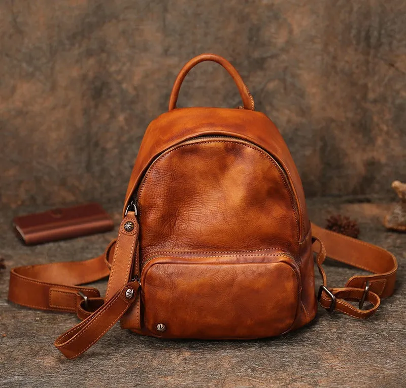 Classic Brown Leather Rucksack Bag Womens Compact Leather Backpack Ladies Backpack Purses