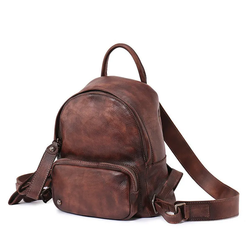 Classic Brown Leather Rucksack Bag Womens Compact Leather Backpack Ladies Backpack Purses