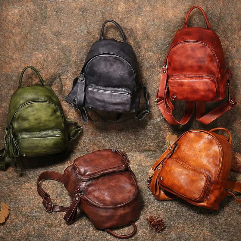 Classic Brown Leather Rucksack Bag Womens Compact Leather Backpack Ladies Backpack Purses