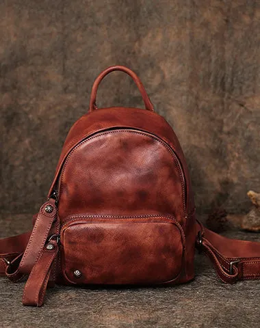Classic Brown Leather Rucksack Bag Womens Compact Leather Backpack Ladies Backpack Purses