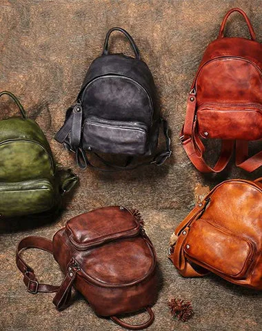 Classic Brown Leather Rucksack Bag Womens Compact Leather Backpack Ladies Backpack Purses
