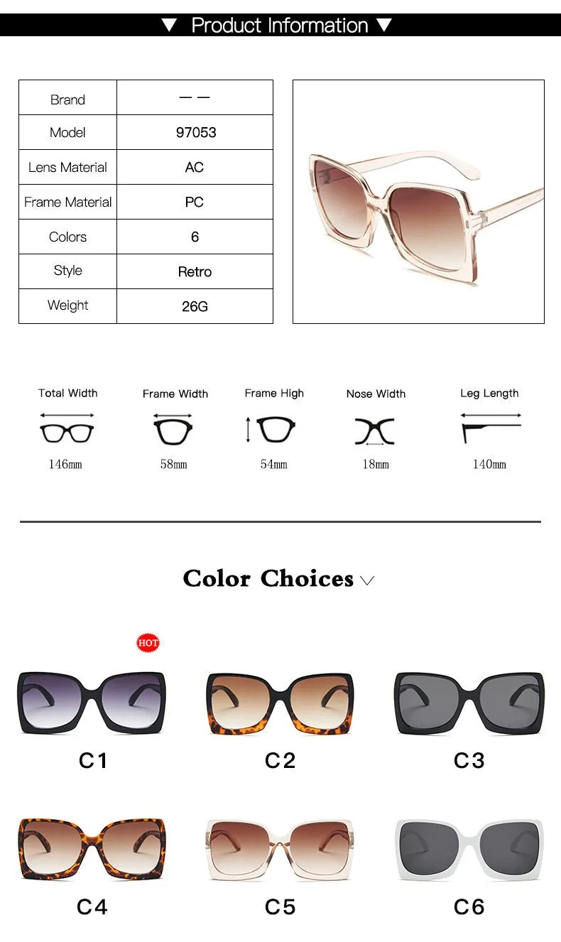 Classic Oversized Sunglasses Women Fashion Square Vintage Sunglass Vintage