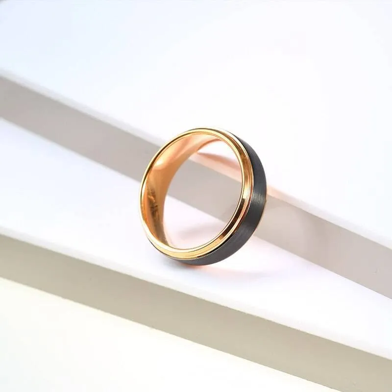 Classic Rose Gold & Black Tungsten Carbide Unisex Wedding Rings