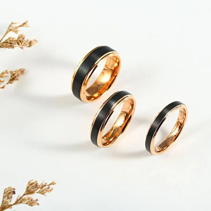 Classic Rose Gold & Black Tungsten Carbide Unisex Wedding Rings