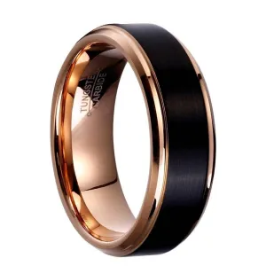 Classic Rose Gold & Black Tungsten Carbide Unisex Wedding Rings